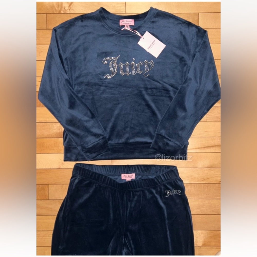 NEW! NWT JUICY COUTURE Velour Bling Tracksuit Set in Regal Blue Navy Size M